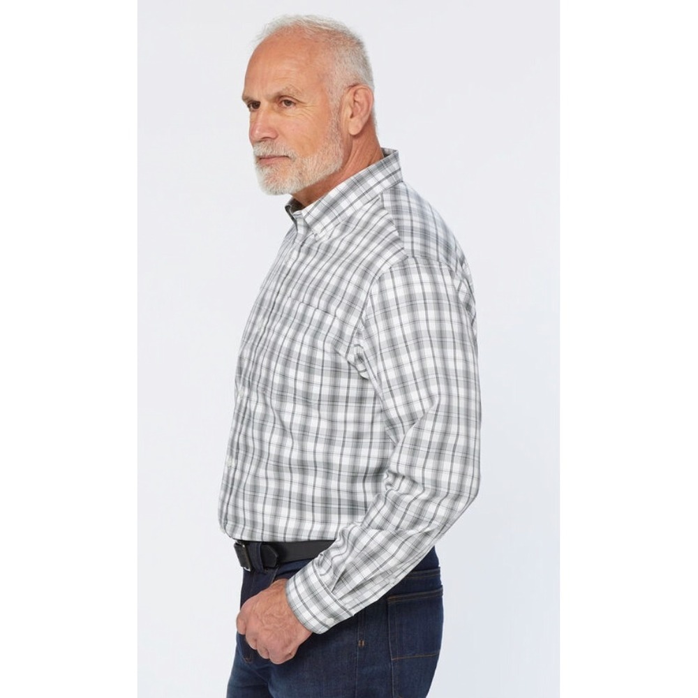 Duluth Trading Co Mens 2XL Wrinklefighter Plaid‎ Button Down Shirt Gray White